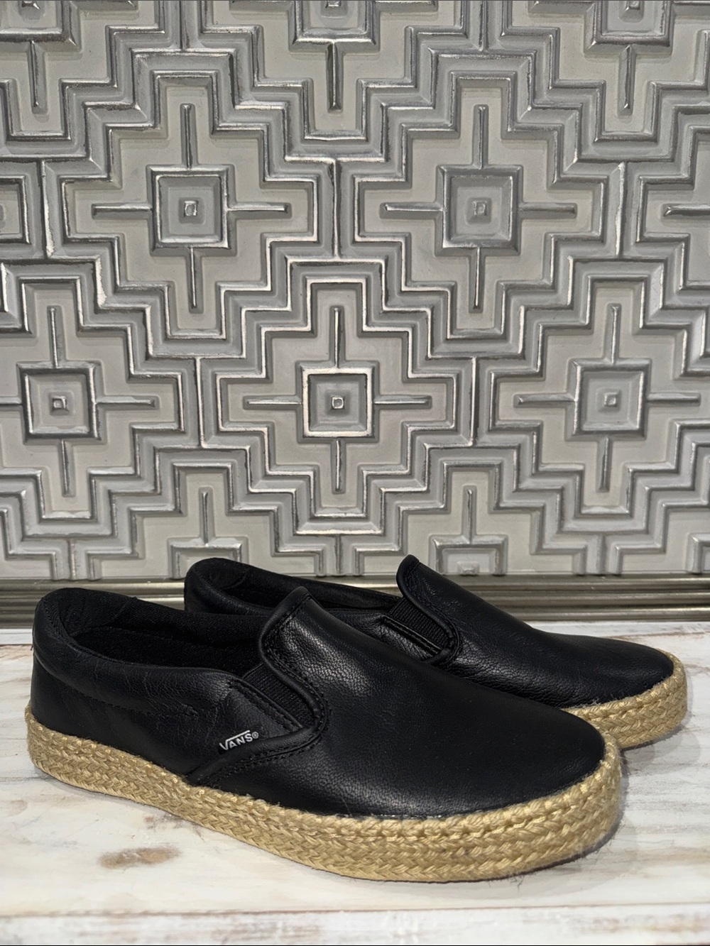 Vans Black Leather Espadrille Slip-On with Jute Sole